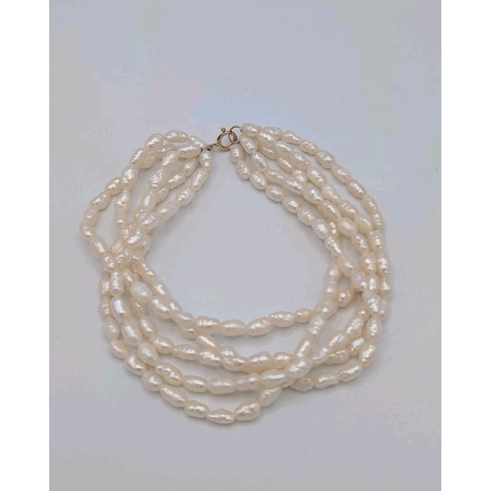 Vintage 14k Gold Clasp 5 Strand Cultured Freshwater Rice Pearl Torsade Bracelet